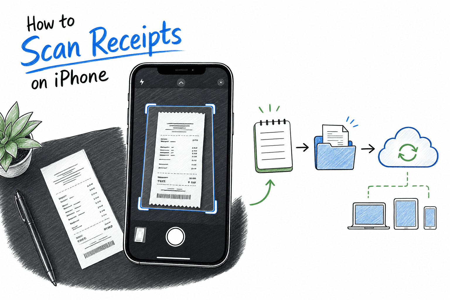 iPhone-native receipt scanning workflow from Notes capture to Files and iCloud